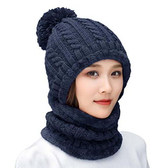 Winter Beanie Scarf Set Fleece Lined Knit Balaclava Ski Snow Hat Pompom main image 5
